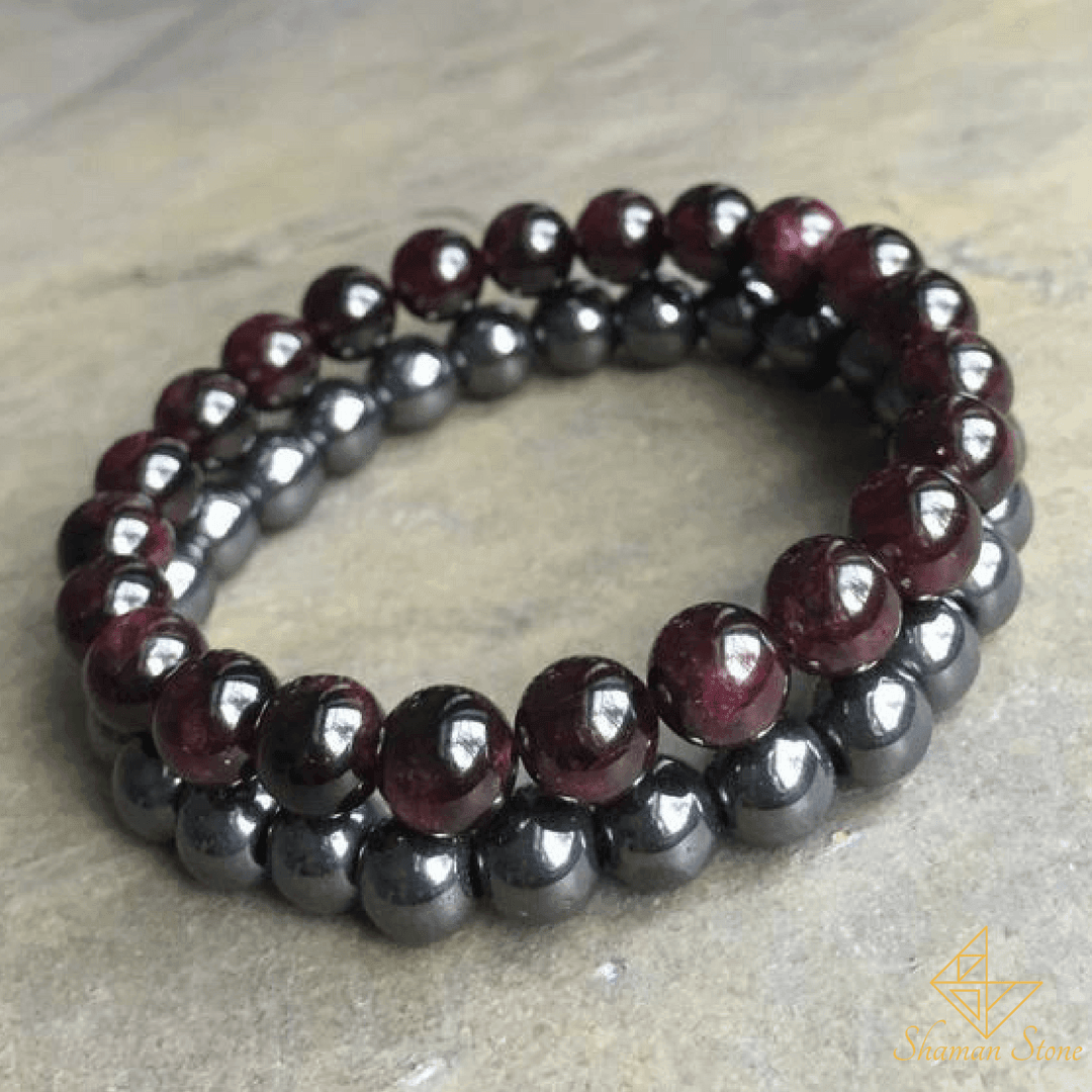 Pack bracelets "Réussite" en grenat et hématite