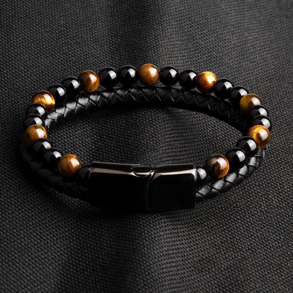 Bracelet en pierre et cuir pour homme