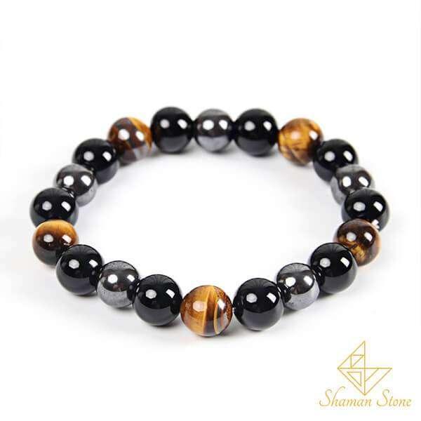 Bracelet triple protection - Hématite - Obsidienne noire - Oeil de tigre