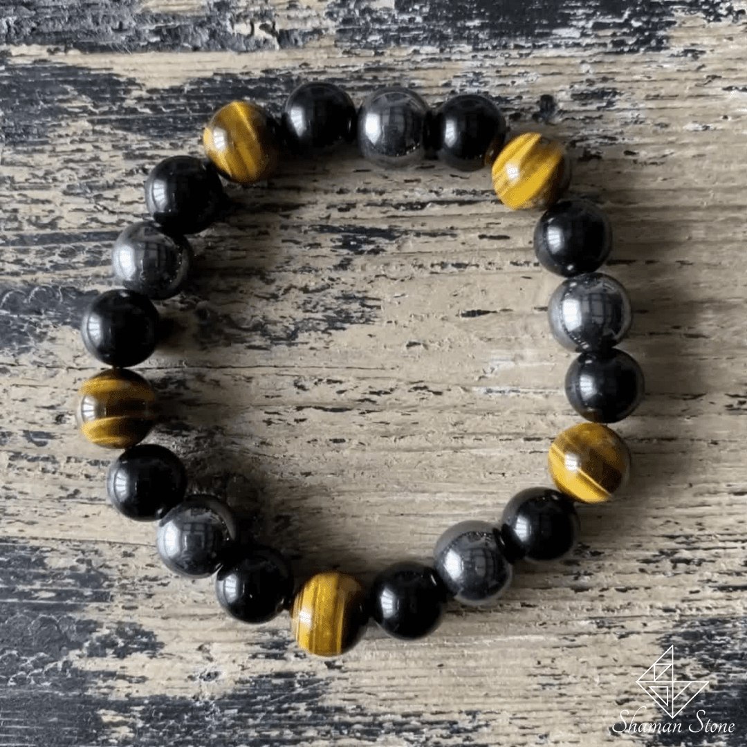 Bracelet triple protection - Hématite - Obsidienne noire - Oeil de tigre