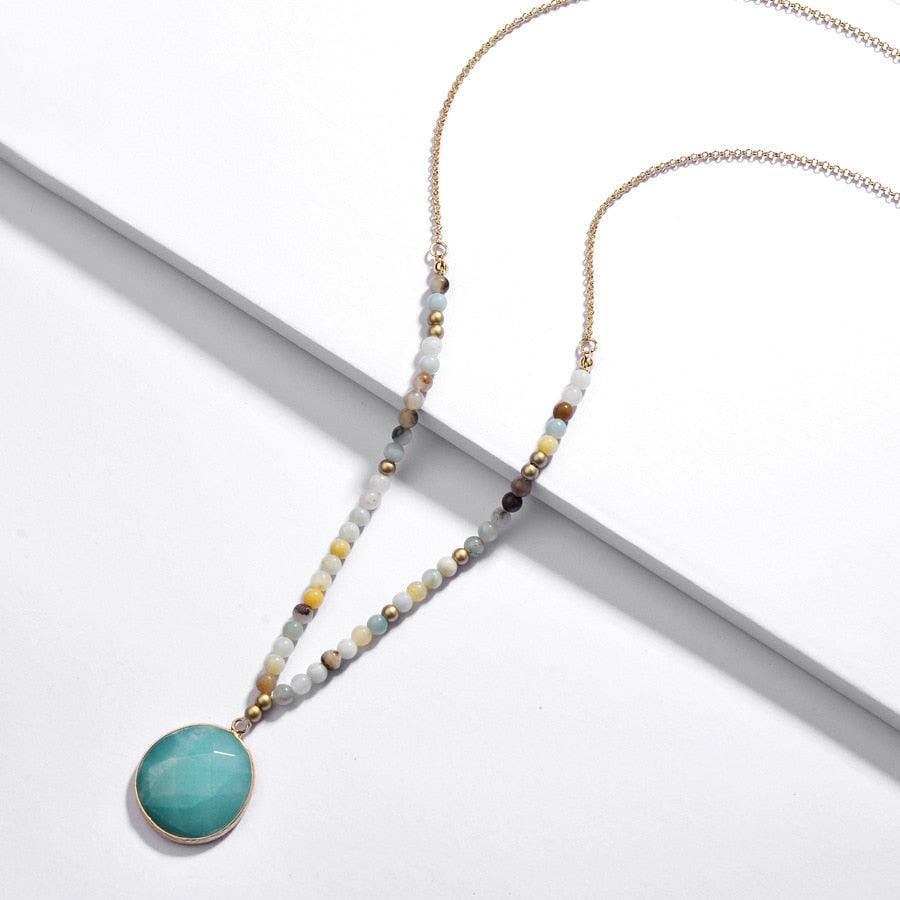 Collier long bohème en amazonite