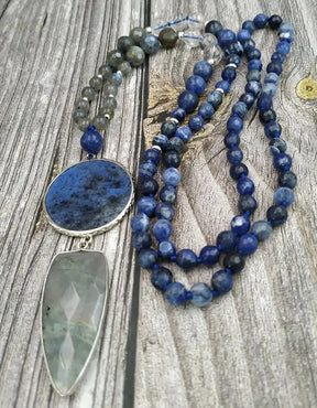 Collier en Sodalite, Labradorite et Quartz - Intuition et Harmonie