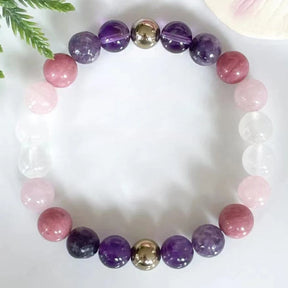 Bracelet Sérénité en Lépidolite, Améthyste, Rhodochrosite, Quartz Rose et Pyrite - Paix Intérieure et Amour de Soi
