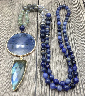 Collier en Sodalite, Labradorite et Quartz - Intuition et Harmonie