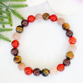 Bracelet en Oeil de Tigre, Pierre de Soleil, Grenat et Cornaline - Énergie et Vitalité