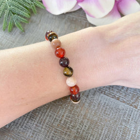 Bracelet en Oeil de Tigre, Pierre de Soleil, Grenat et Cornaline - Énergie et Vitalité