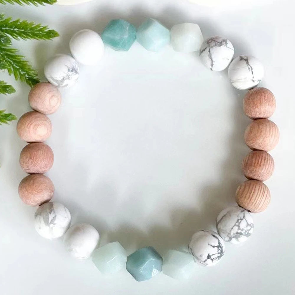 Bracelet Bois, Amazonite et Howlite - Harmonie et Communication