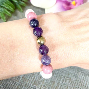 Bracelet Sérénité en Lépidolite, Améthyste, Rhodochrosite, Quartz Rose et Pyrite - Paix Intérieure et Amour de Soi
