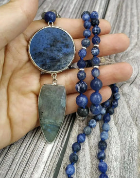 Collier en Sodalite, Labradorite et Quartz - Intuition et Harmonie