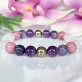 Bracelet Sérénité en Lépidolite, Améthyste, Rhodochrosite, Quartz Rose et Pyrite - Paix Intérieure et Amour de Soi
