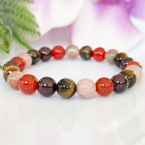 Bracelet en Oeil de Tigre, Pierre de Soleil, Grenat et Cornaline - Énergie et Vitalité