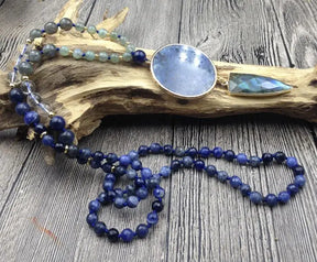 Collier en Sodalite, Labradorite et Quartz - Intuition et Harmonie