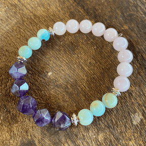 Bracelet douceur en Quartz rose et Amazonite