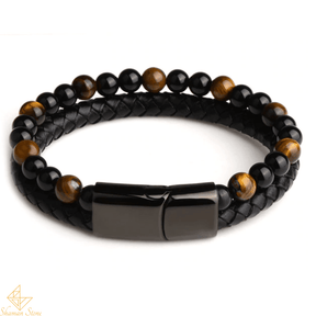 Bracelet en pierre et cuir pour homme