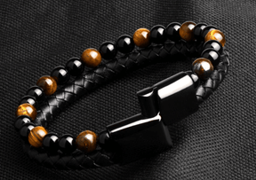 Bracelet en pierre et cuir pour homme