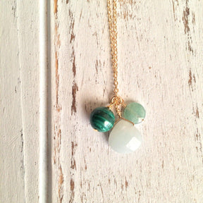 Collier Force intérieure - malachite, aventurine, amazonite