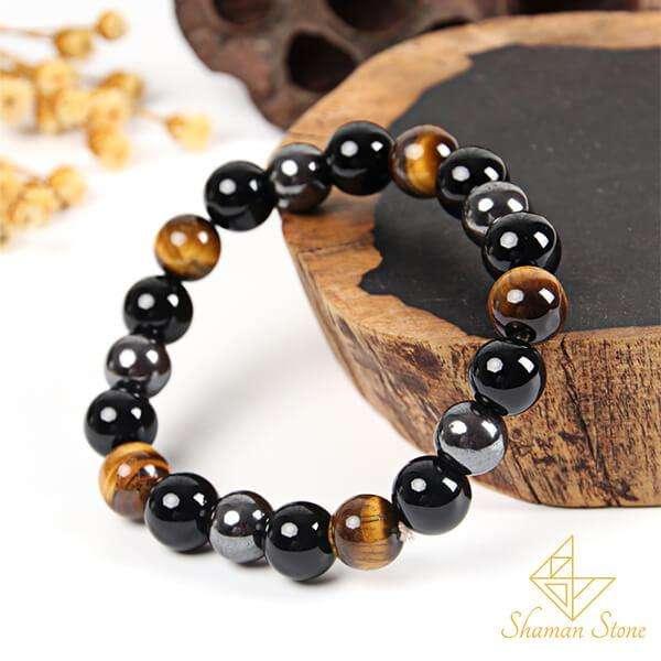 Bracelet triple protection - Hématite - Obsidienne noire - Oeil de tigre