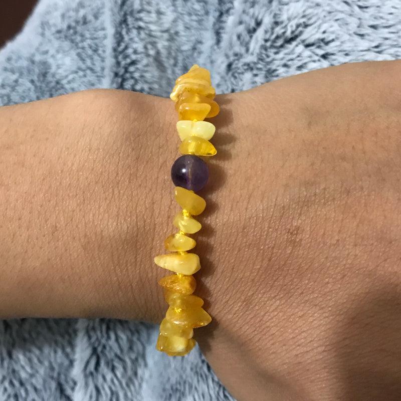 Bracelet ambre véritable et améthyste